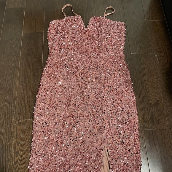 SHEIN Allurite Split Thigh Pink Sequins Cami Dress - Picture 1 of 6